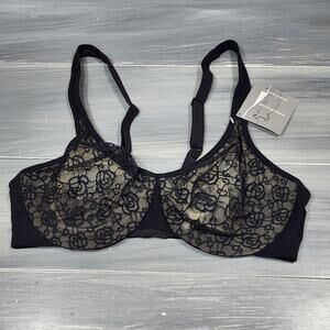 Olga Christina Bra 38C Black Floral‎ Flower Lace Underwire Style 55007